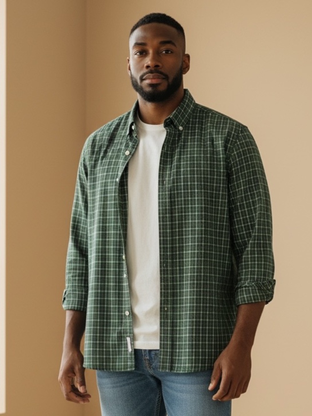 Eddie Bauer Green Plaid Button-Down Shirt